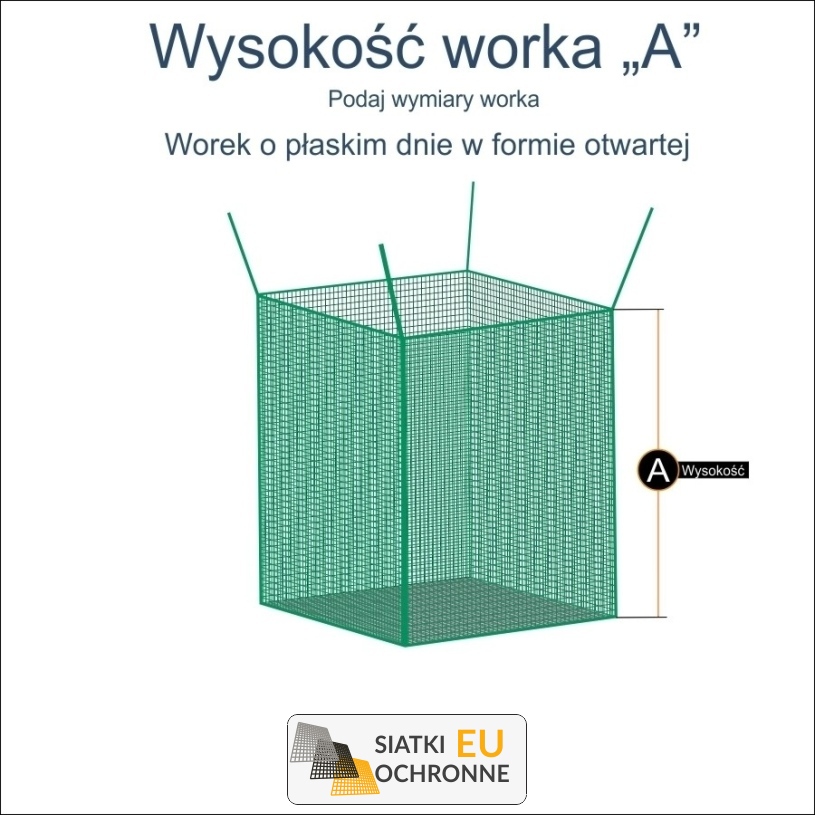 Worek kwadratowy na siano, wykonany z siatki o oczkach 10x10cm i grubości 5mm